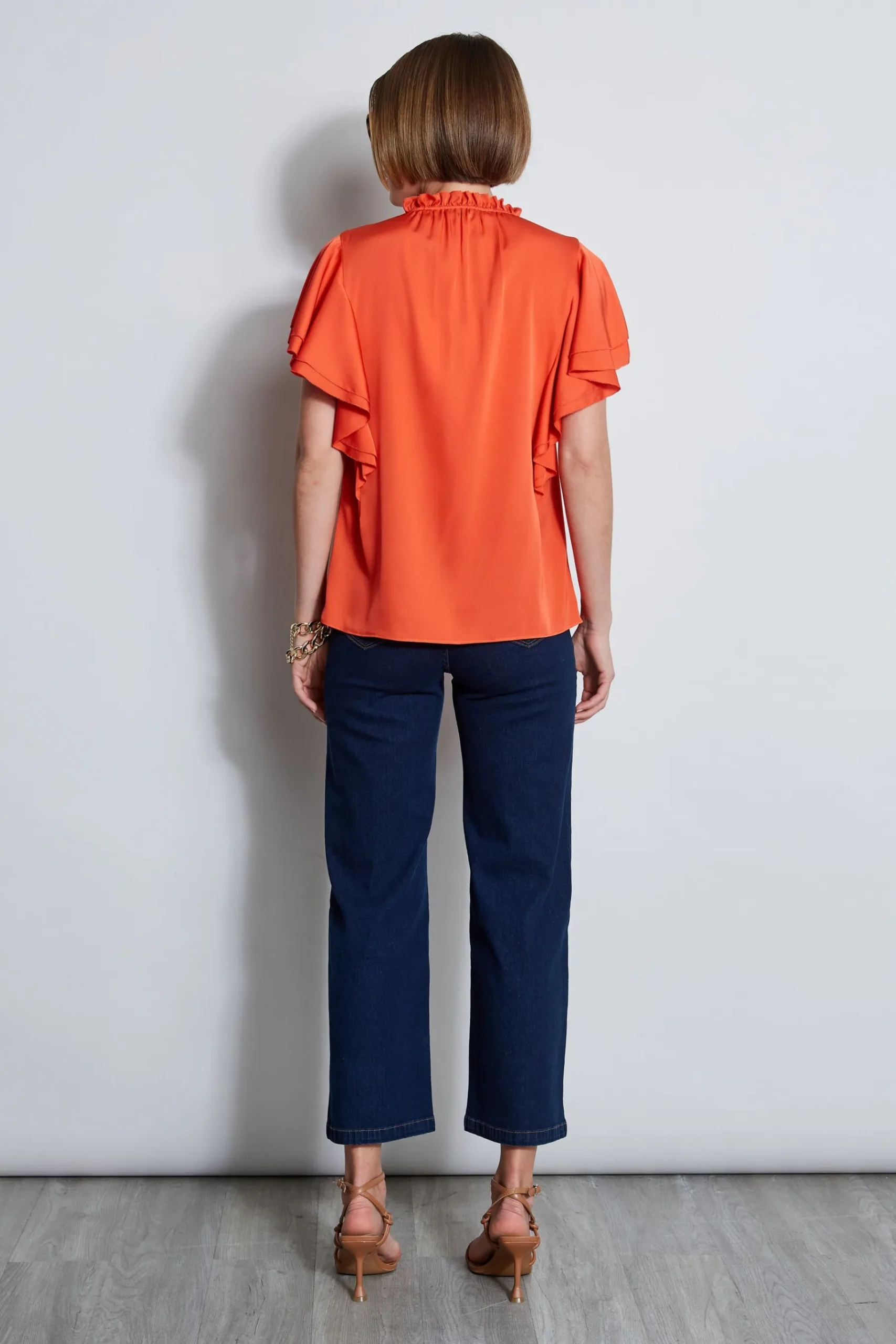 Elie Tahari Silk Flutter Sleeve Tie Shirt- Tops & Sweaters