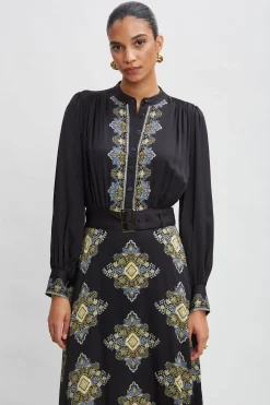 Elie Tahari Silk Geometric Midi Dress- Dresses & Jumpsuits|Midi Dresses