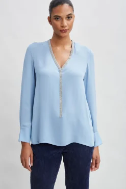 Elie Tahari Silk Long Sleeve Chain Shirt- Tops & Sweaters