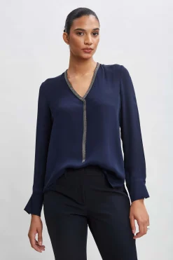 Elie Tahari Silk Long Sleeve Chain Shirt- Tops & Sweaters