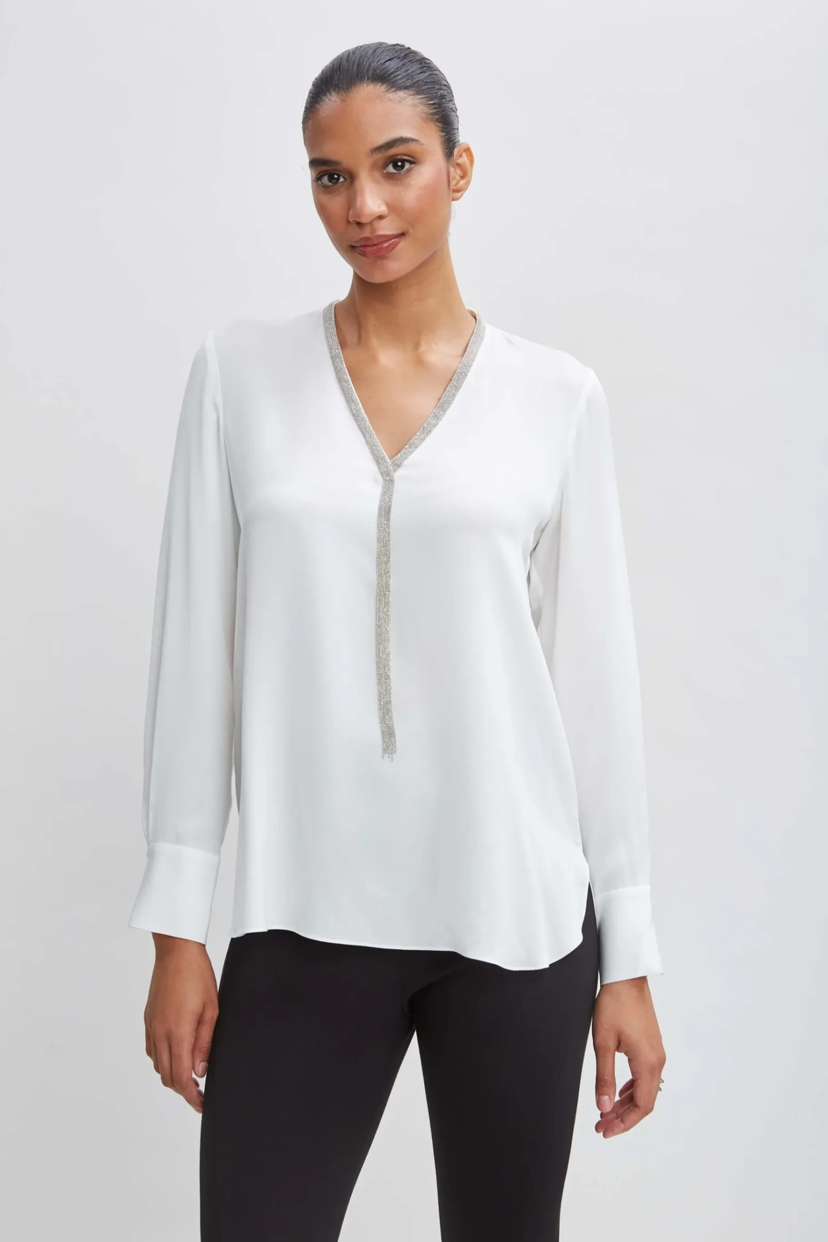 Elie Tahari Silk Long Sleeve Chain Shirt- Tops & Sweaters
