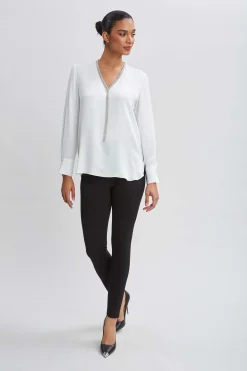 Elie Tahari Silk Long Sleeve Chain Shirt- Tops & Sweaters