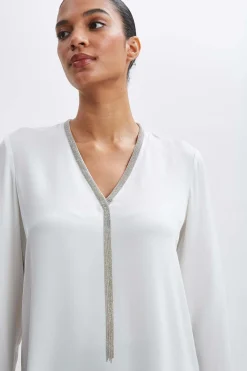 Elie Tahari Silk Long Sleeve Chain Shirt- Tops & Sweaters