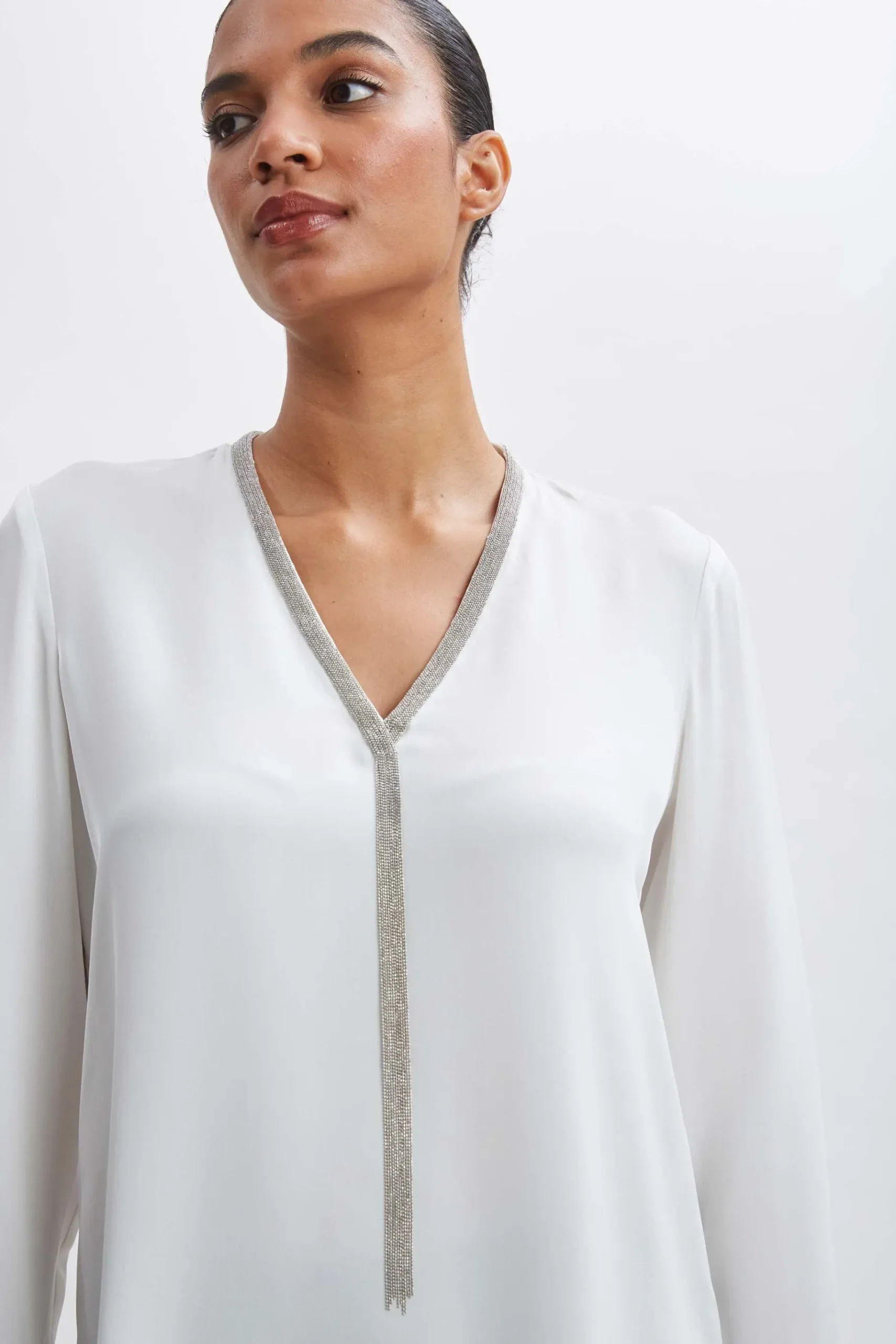 Elie Tahari Silk Long Sleeve Chain Shirt- Tops & Sweaters