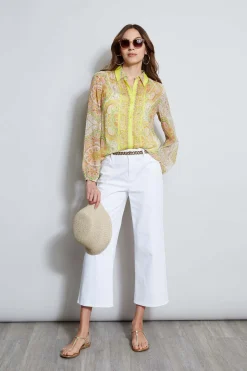 Elie Tahari Silk Mosaic Tile Button Down Shirt- Tops & Sweaters