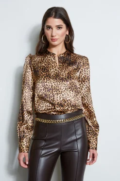 Elie Tahari Silk Ocelot Print Shirt- Tops & Sweaters