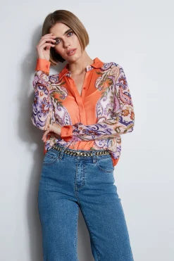 Elie Tahari Silk Paisley Button Down Shirt- Tops & Sweaters