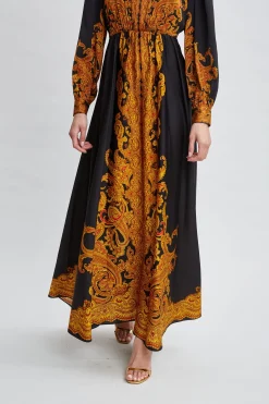 Elie Tahari Silk Paisley Maxi Dress- Long Sleeve Dresses|Dresses & Jumpsuits