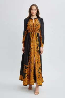 Elie Tahari Silk Paisley Maxi Dress- Long Sleeve Dresses|Dresses & Jumpsuits