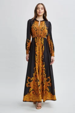 Elie Tahari Silk Paisley Maxi Dress- Long Sleeve Dresses|Dresses & Jumpsuits