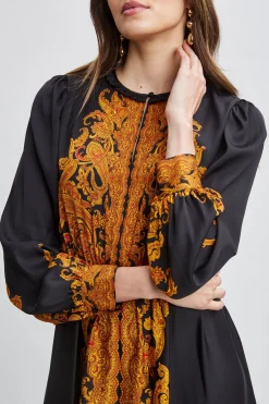 Elie Tahari Silk Paisley Maxi Dress- Long Sleeve Dresses|Dresses & Jumpsuits