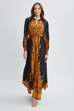 Elie Tahari Silk Paisley Maxi Dress- Long Sleeve Dresses|Dresses & Jumpsuits