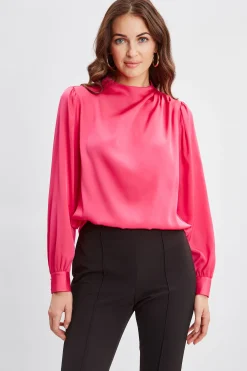 Elie Tahari Silk Pleated Draped Neck Shirt- Tops & Sweaters
