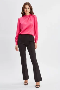 Elie Tahari Silk Pleated Draped Neck Shirt- Tops & Sweaters