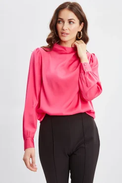 Elie Tahari Silk Pleated Draped Neck Shirt- Tops & Sweaters