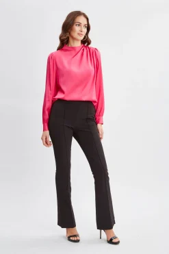 Elie Tahari Silk Pleated Draped Neck Shirt- Tops & Sweaters