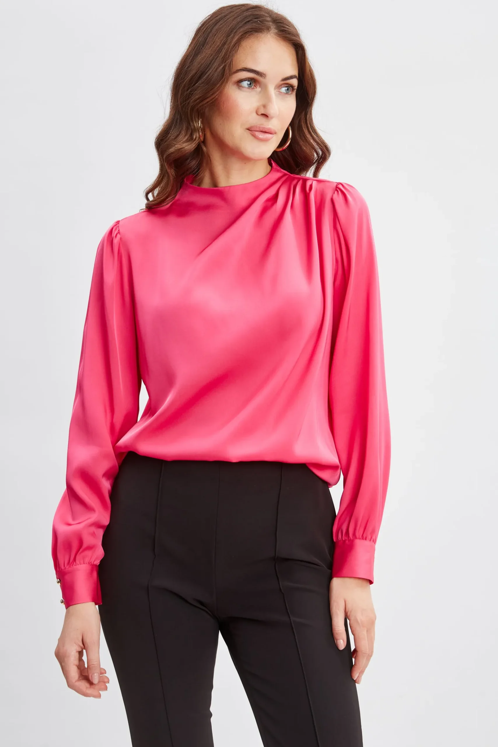 Elie Tahari Silk Pleated Draped Neck Shirt- Tops & Sweaters