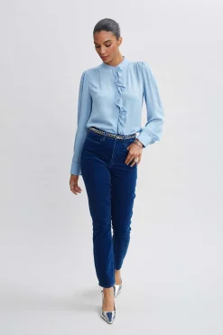 Elie Tahari Silk Ruffle Button Down Shirt- Tops & Sweaters|Suiting