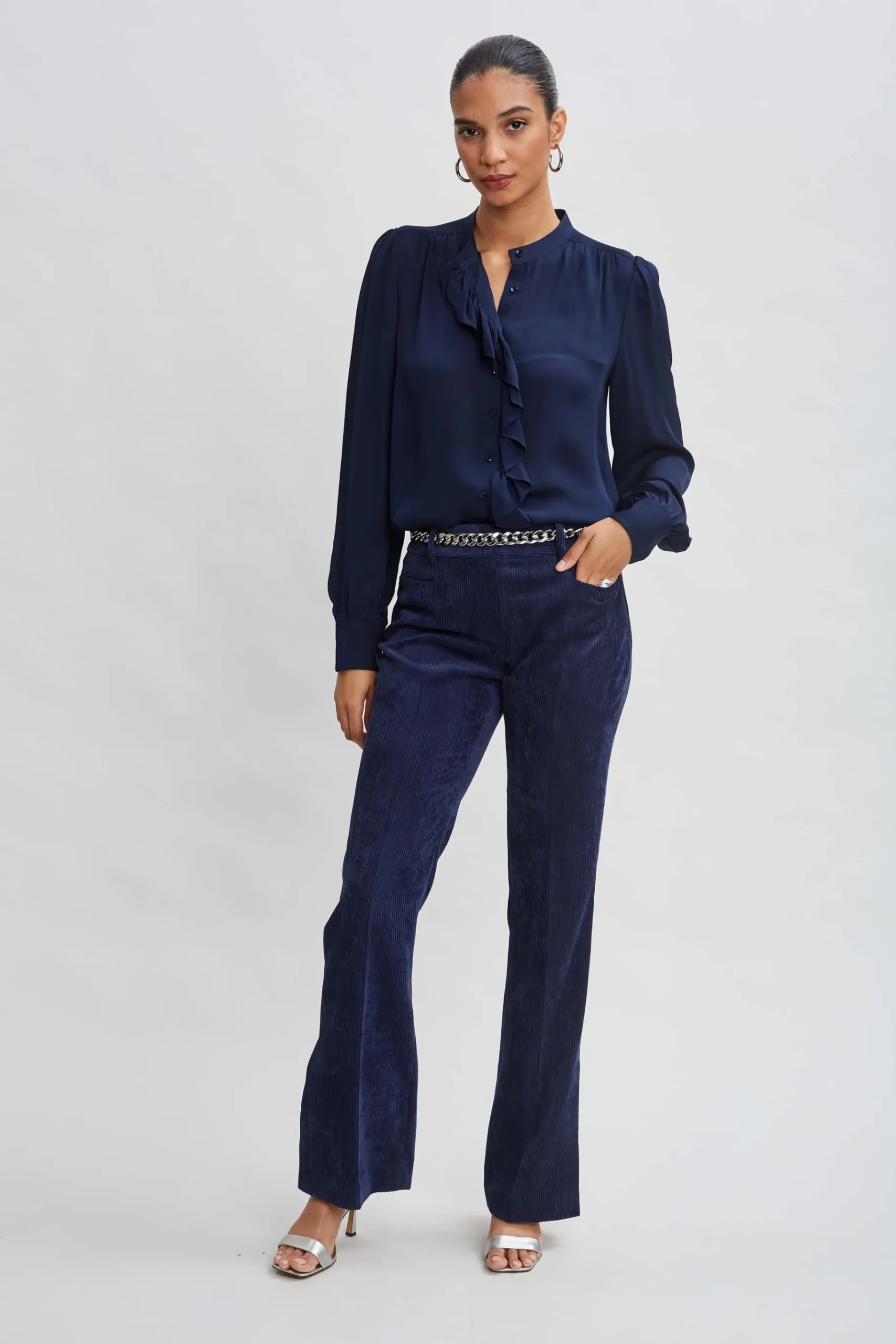 Elie Tahari Silk Ruffle Button Down Shirt- Tops & Sweaters|Suiting