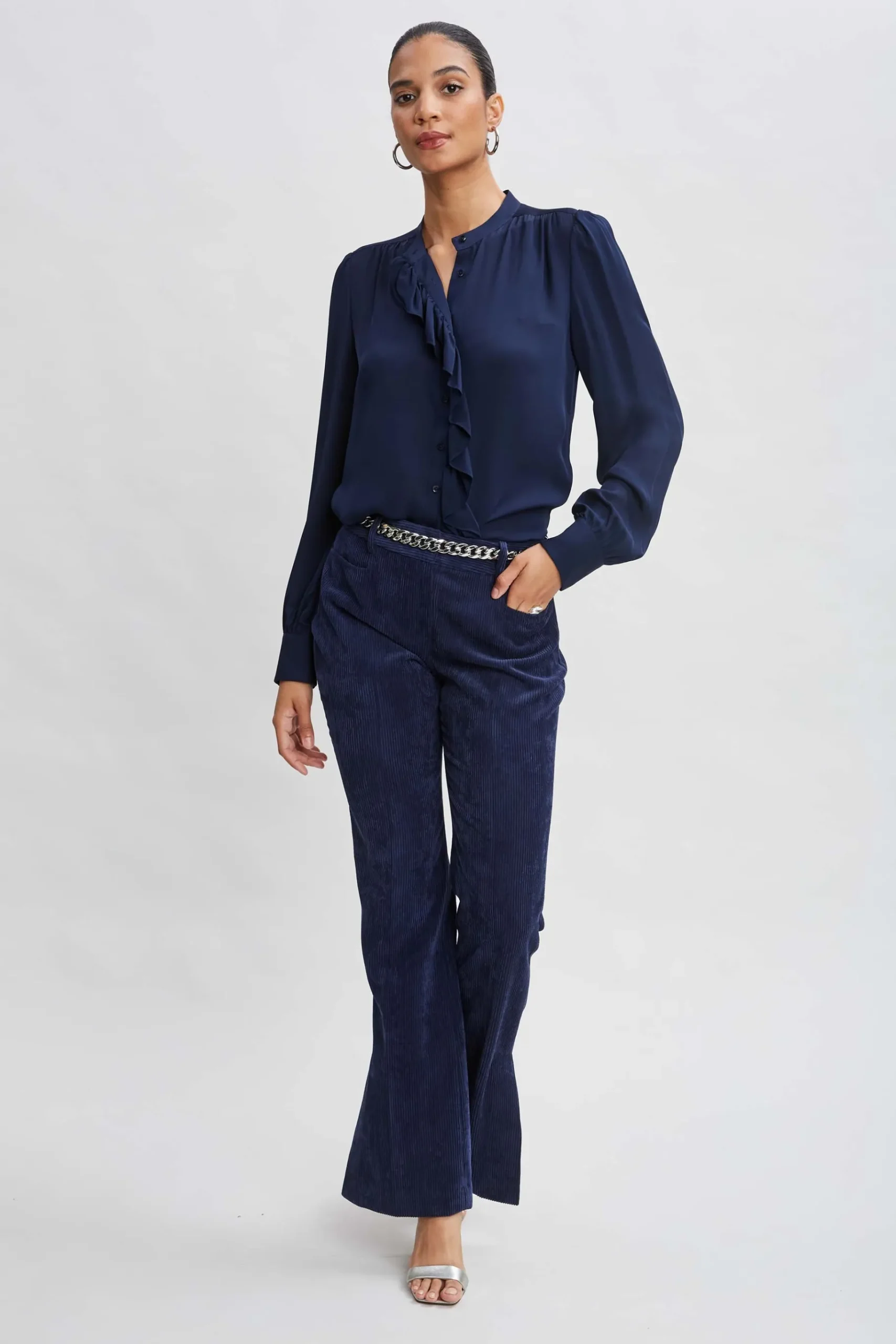 Elie Tahari Silk Ruffle Button Down Shirt- Tops & Sweaters|Suiting