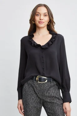 Elie Tahari Silk Ruffle Neck Shirt- Tops & Sweaters