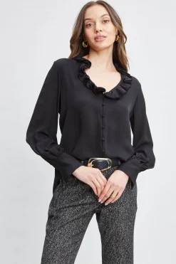 Elie Tahari Silk Ruffle Neck Shirt- Tops & Sweaters