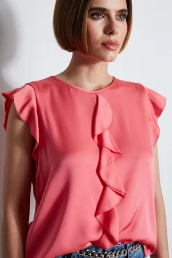 Elie Tahari Silk Ruffle Shirt- Tops & Sweaters