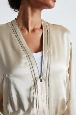 Elie Tahari Silk Satin Bomber Jacket- Jackets & Blazers