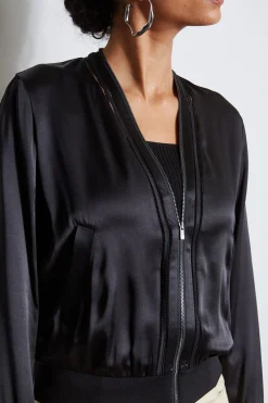 Elie Tahari Silk Satin Bomber Jacket- Jackets & Blazers
