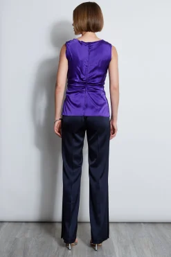 Elie Tahari Silk Satin Braid Ruched Top- Tops & Sweaters