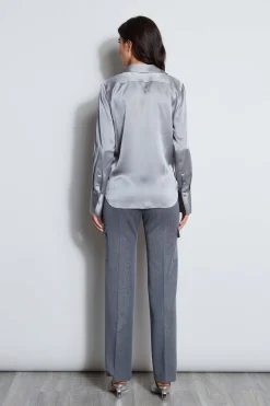 Elie Tahari Silk Satin Button Down Shirt- Tops & Sweaters|Suiting