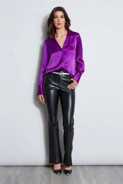 Elie Tahari Silk Satin Button Down Shirt- Tops & Sweaters|Suiting