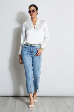 Elie Tahari Silk Satin Contour Neck Shirt- Tops & Sweaters