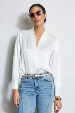 Elie Tahari Silk Satin Contour Neck Shirt- Tops & Sweaters