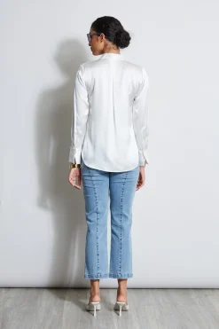 Elie Tahari Silk Satin Contour Neck Shirt- Tops & Sweaters