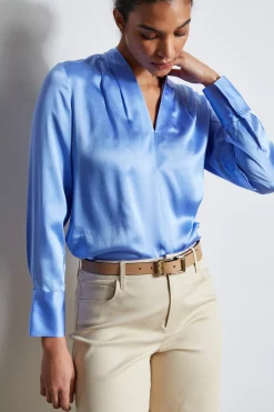 Elie Tahari Silk Satin Contour Neck Shirt- Tops & Sweaters