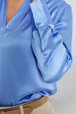 Elie Tahari Silk Satin Contour Neck Shirt- Tops & Sweaters