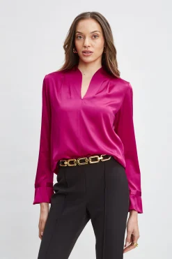 Elie Tahari Silk Satin Contour Neck Shirt- Tops & Sweaters