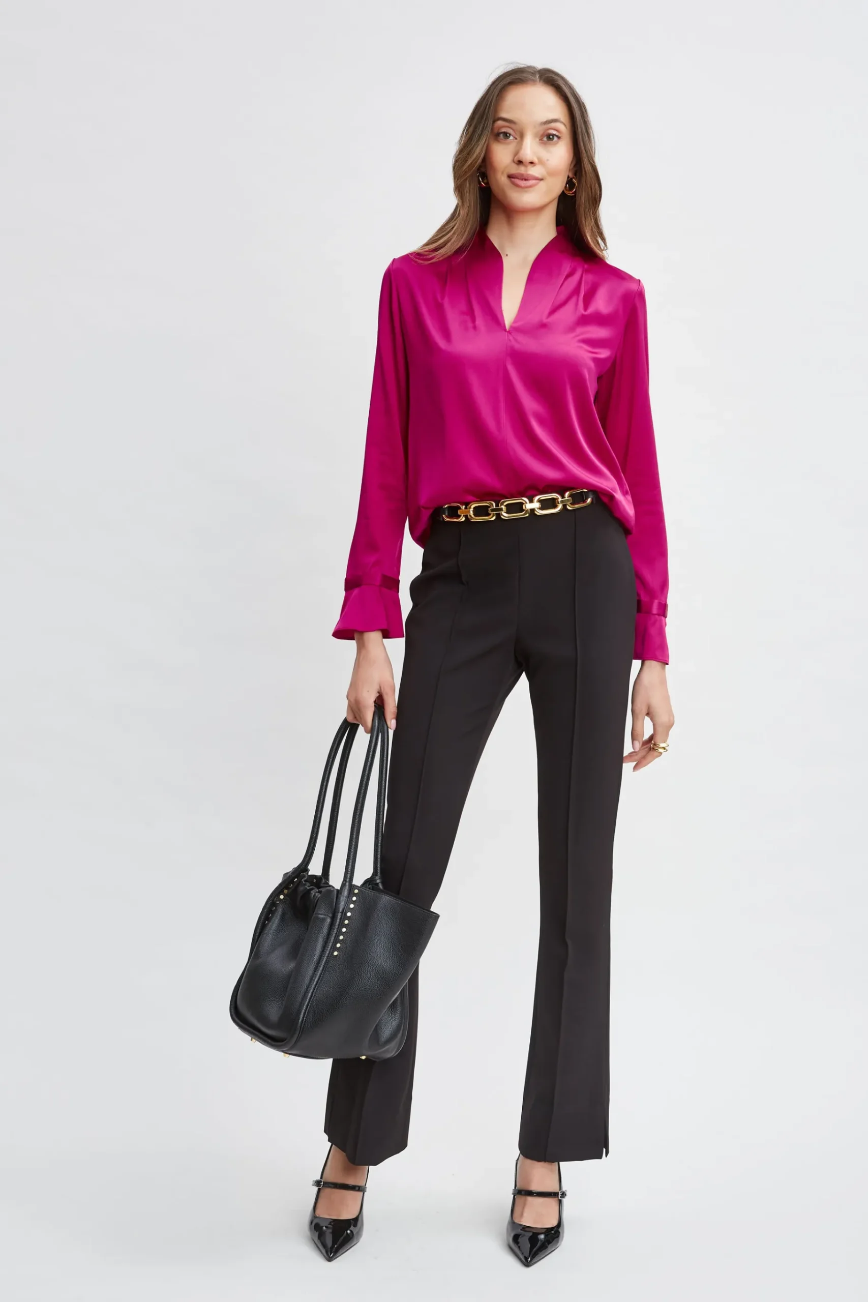 Elie Tahari Silk Satin Contour Neck Shirt- Tops & Sweaters