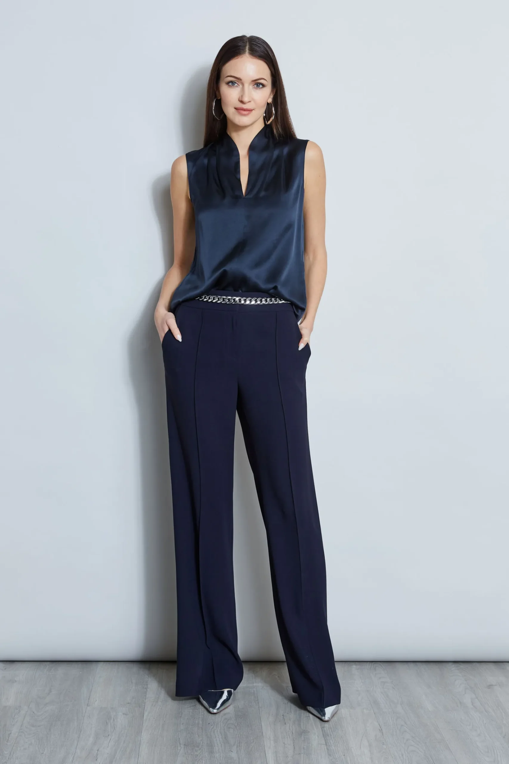 Elie Tahari Silk Satin Contour Shirt- Tops & Sweaters