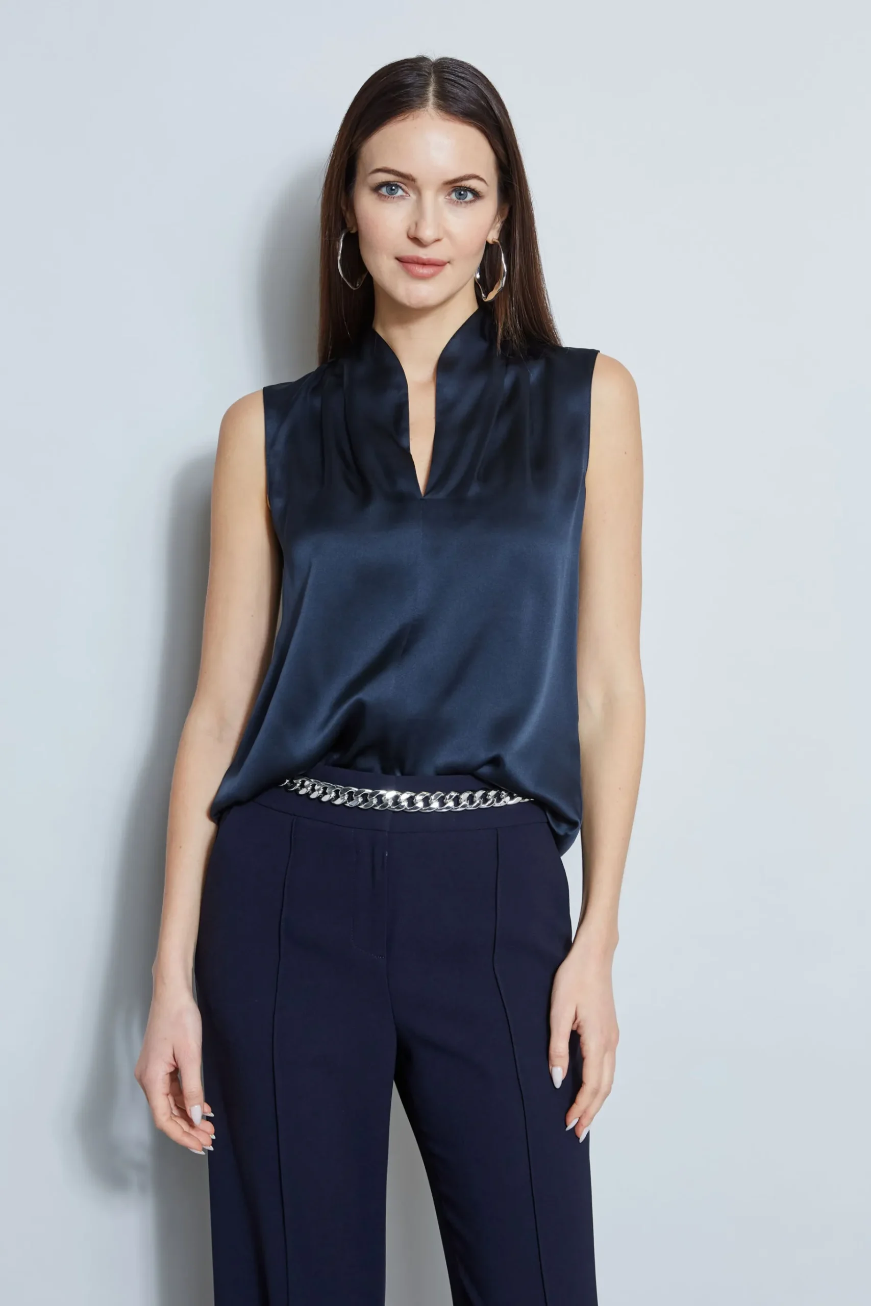 Elie Tahari Silk Satin Contour Shirt- Tops & Sweaters