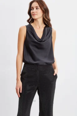 Elie Tahari Silk Satin Cowl Neck Top- Tops & Sweaters