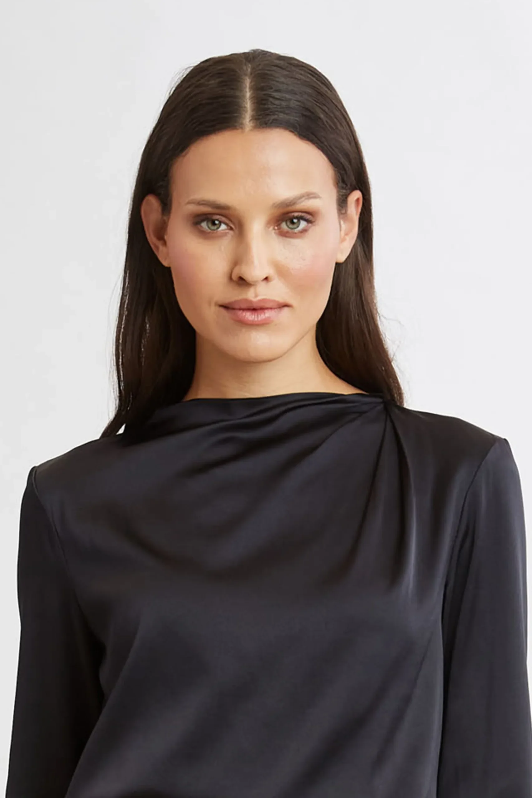 Elie Tahari Silk Satin Draped Neck Shirt- Tops & Sweaters