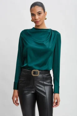 Elie Tahari Silk Satin Draped Neck Shirt- Tops & Sweaters