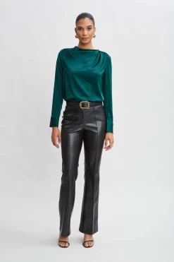Elie Tahari Silk Satin Draped Neck Shirt- Tops & Sweaters