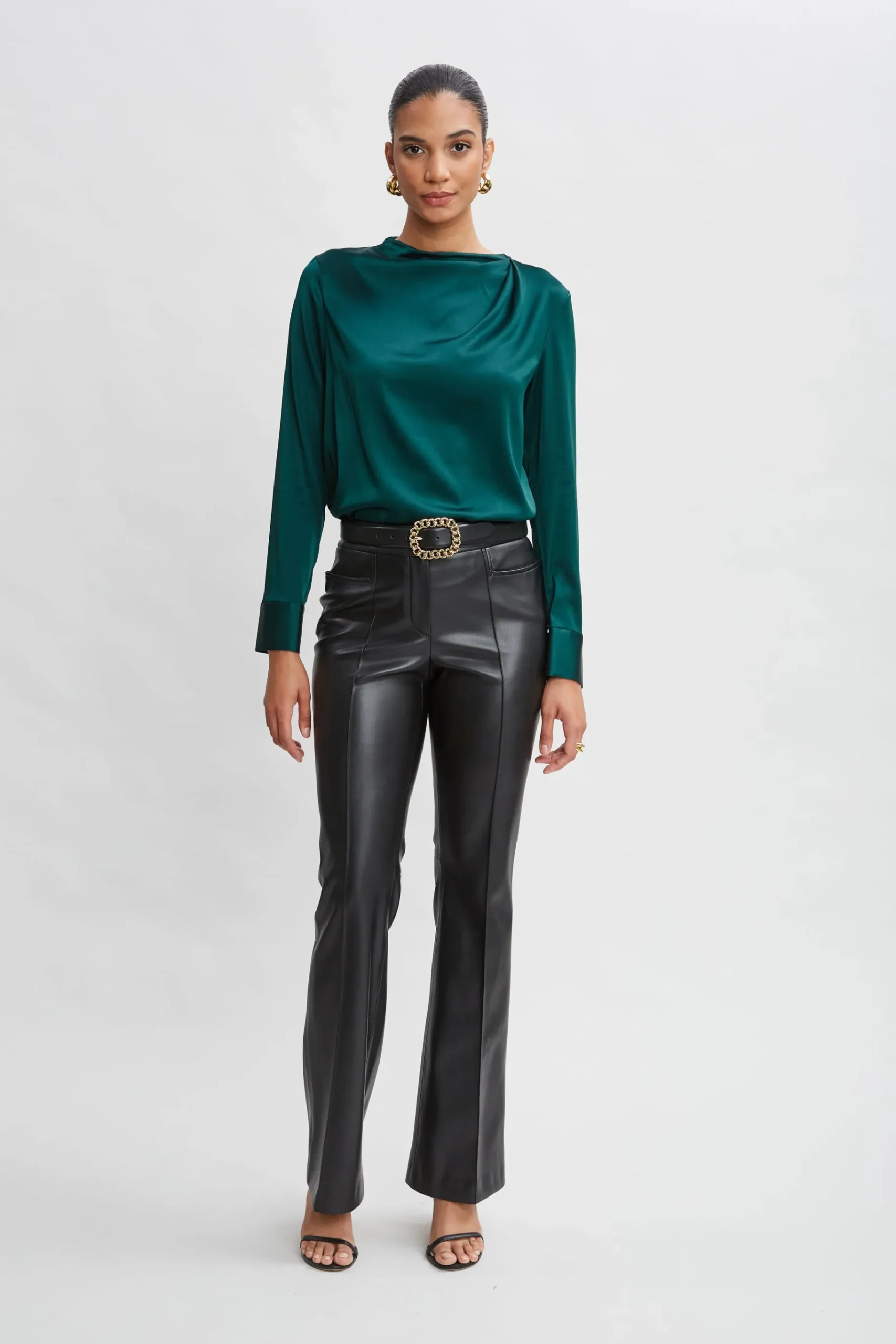 Elie Tahari Silk Satin Draped Neck Shirt- Tops & Sweaters