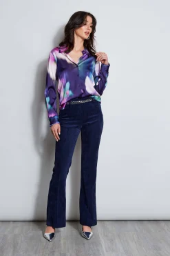 Elie Tahari Silk Satin Moire Floral Shirt- Tops & Sweaters