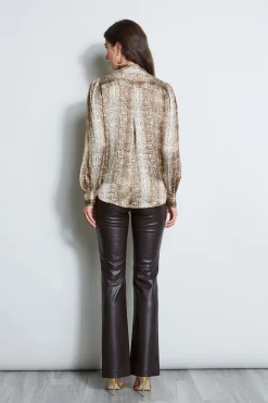 Elie Tahari Silk Satin Python Draped Shirt- Tops & Sweaters