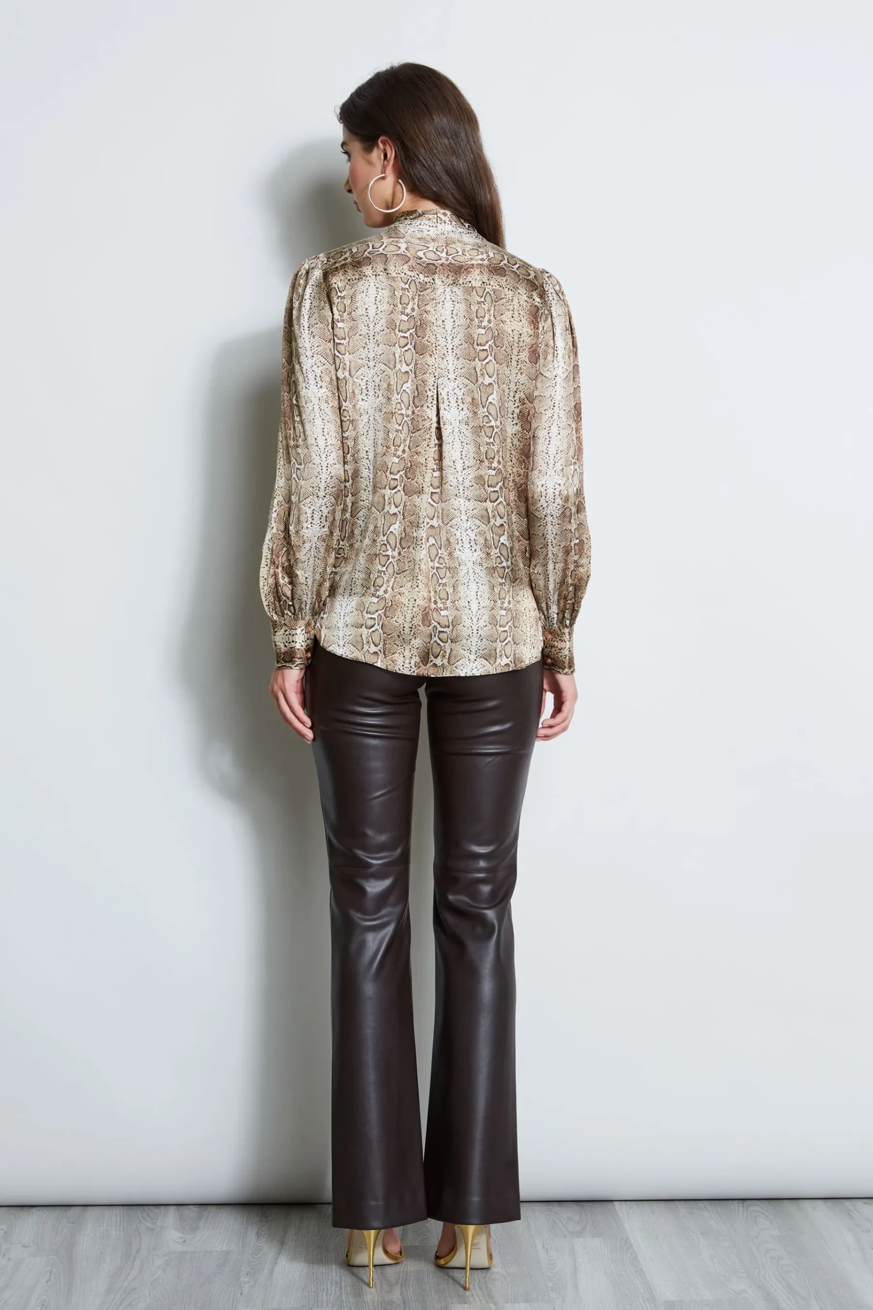 Elie Tahari Silk Satin Python Draped Shirt- Tops & Sweaters