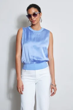 Elie Tahari Silk Satin Rib Shirt- Tops & Sweaters